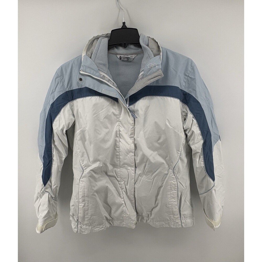 Columbia Core Women Large Interchange Ski Jacket M Blue White Colorblock Hooded